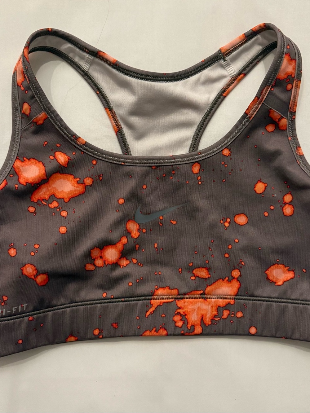 Nike Gray Sports Bra with Orange Splash Print